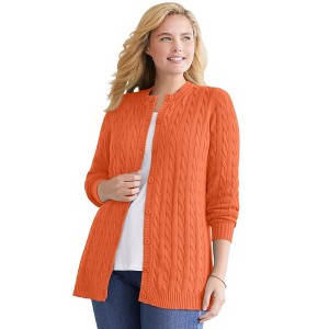 Woman Within Cotton Cable Knit Cardigan Sweater - 1 of 4