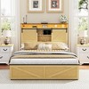 Dolonm Farmhouse Queen/Full size Bed Frame, Platform Bed Frame with Storage Space, Headboard, Drawers,Power Outlet & USB Ports, and LED Lights - 3 of 4
