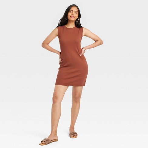 Women s Muscle Tank Mini Knit Dress A New Day Brown Xs Target