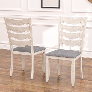 VECELO Rustic Wooden Dining Chairs, Rubber Wood Kitchen Chairs with Padded Seat & Elegant Hollowed Backrest, Gray - 1 of 4