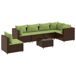 vidaXL 7 Piece Brown Patio Lounge Set with Cushions - Poly Rattan Outdoor Furniture for Garden, Terrace, Deck - 1 of 4