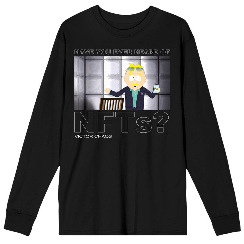 South Park Victor Chaos NFTs Quote Adult Black Long Sleeve Crew Neck Tee, 1 of 4