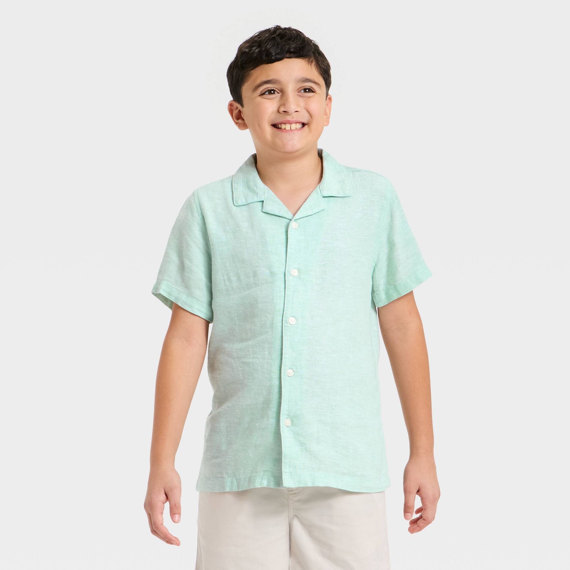 Boys' Linen Blend Short Sleeve Button-Down Shirt - Cat & Jack™