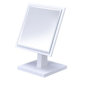 9.5" Tall Polyresin and Wood Make-Up Mirror on a Pedestal, White finish - 1 of 4