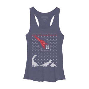 Women's Design By Humans Dinosaur Comet Christmas Sweater By shirtpublic Racerback Tank Top - 1 of 3