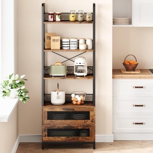 Bookshelf with Drawers Industrial Bookcase with 4 Tiers Open Storage Shelves Rustic Bookshelves - 1 of 4