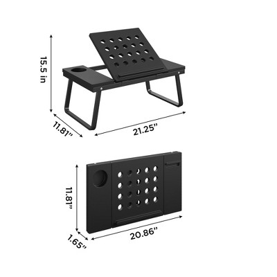 Black Steel Folding Lap Desk with Cup Holder