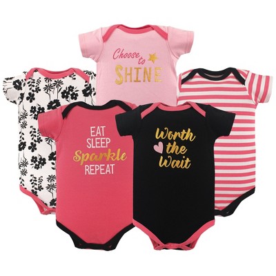 Luvable Friends Baby Girl Cotton Bodysuits 5pk, Sparkle, 3-6 Months