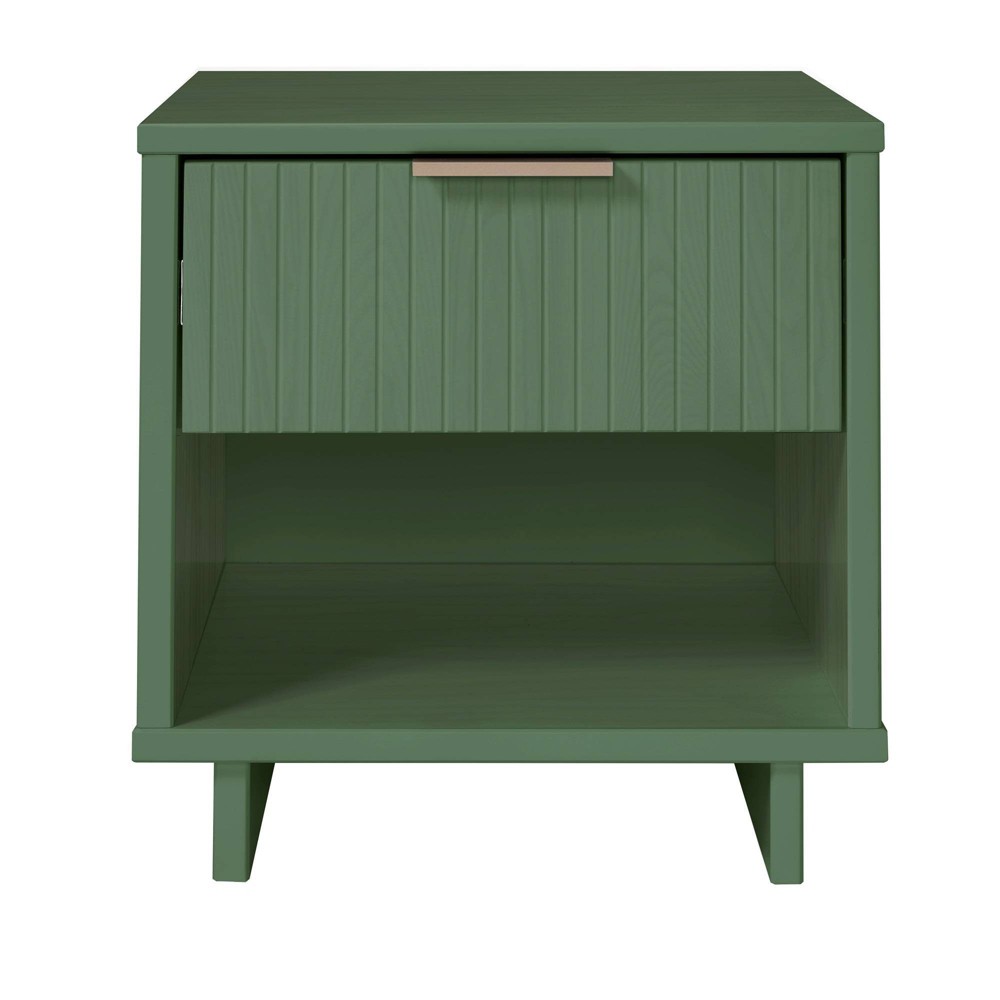 Manhattan Comfort Granville Modern 1 Drawer Nightstand Sage Green: Bedside Table with Storage Shelf