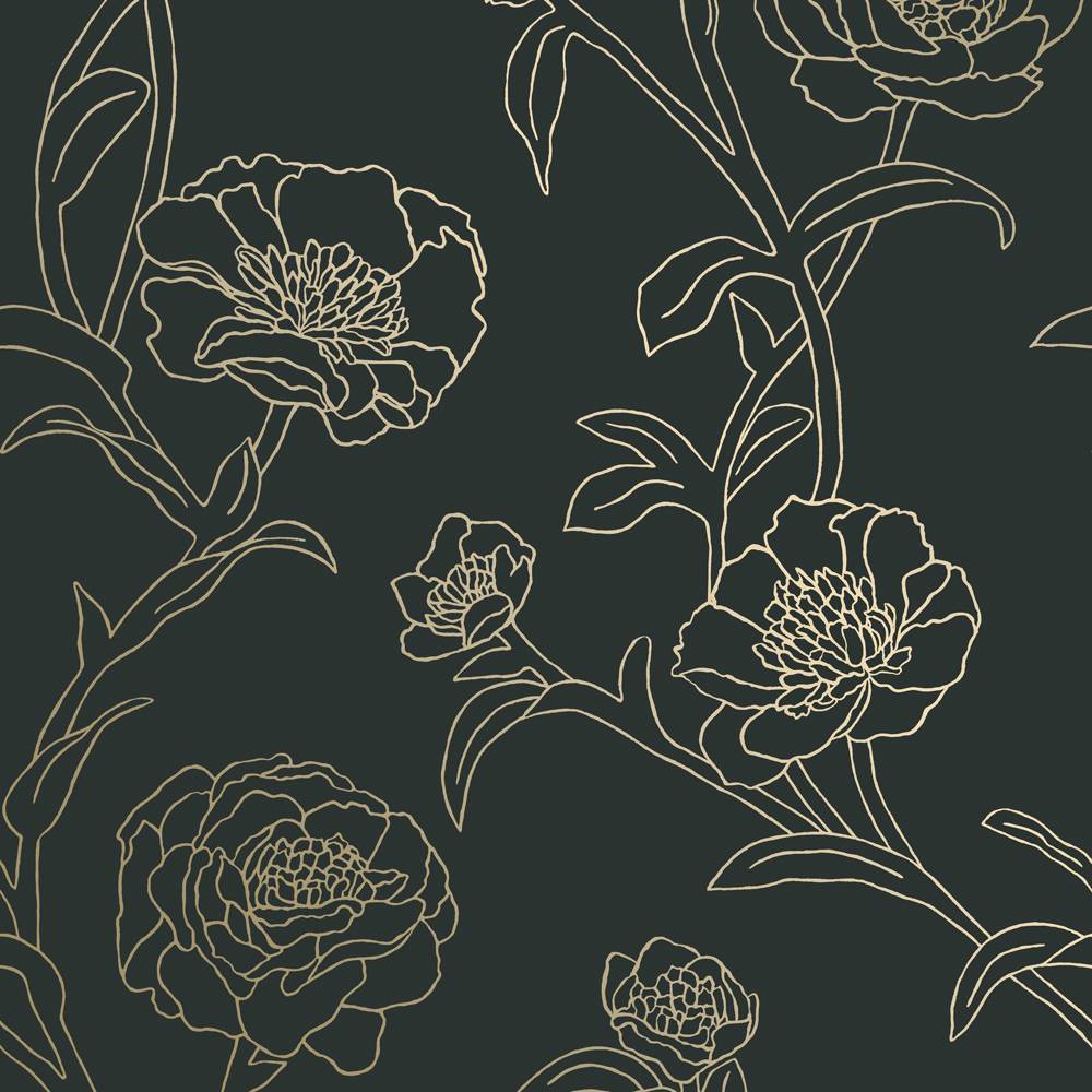 Tempaper & Co.&reg; Peonies Removable Peel and Stick Wallpaper, Black and Gold Floral, 56 sq. ft.