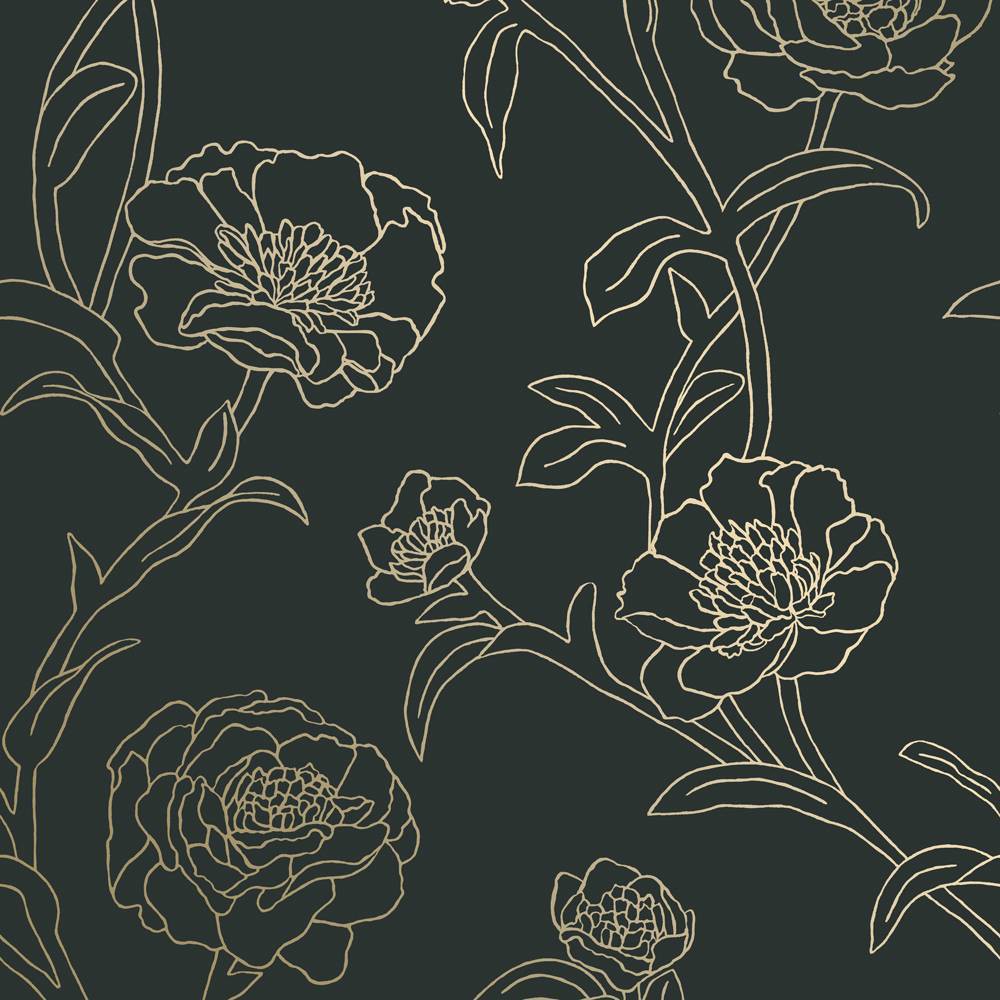 Photos - Wallpaper Tempaper & Co.® Peonies Removable Peel and Stick , Black and Gold