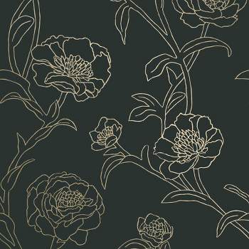 Tempaper & Co. 56 sq ft Peonies Peel and Stick Wallpaper Black/Gold Floral