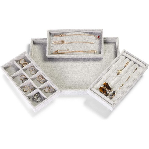 Jewelry Organizer Tray,Stackable Velvet Jewelry Trays,Drawer Inserts  Earring Org