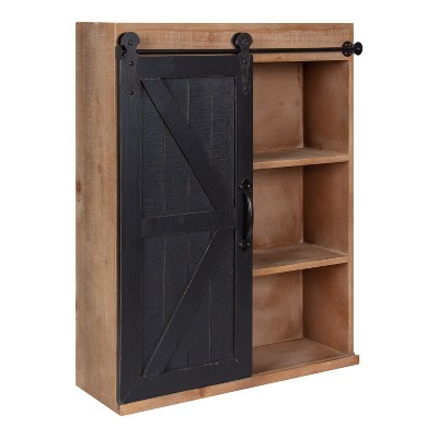 Kate and Laurel Cates Wood Wall Storage Cabinet with Sliding Barn Door, 21.25x27.5, Rustic Brown and Black