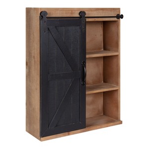 Kate and Laurel Cates Wood Wall Storage Cabinet with Sliding Barn Door, 21.25x27.5, Rustic Brown and Black - 1 of 4
