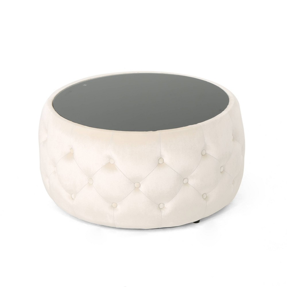 Photos - Pouffe / Bench Chana Glam Coffee Table Ottoman Beige - Christopher Knight Home