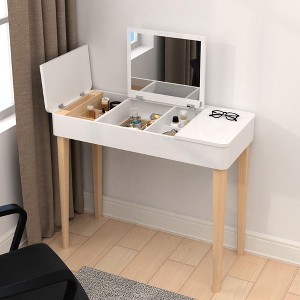 Vanity Table with Flip Top Mirror,Wooden Makeup Dressing Table,Flip Top Makeup Vanity Table with Double Door Compartment for Bedroom Bathroom White - 1 of 4