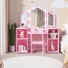 Coucheta Princess Vanity Set with Lights - 2-in-1 Makeup Desk & Chair, Storage Shelves & Cabinet, Play Dressing Table for Little Girls，Pink - 2 of 4