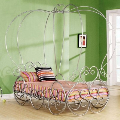 Enchanted Silver Metal Canopy Twin Bed with Crown Top