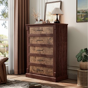 5-Drawer Tall Dresser for Bedroom, Rustic Wooden Chest of Drawers with Metal Handle, Storage Organizer Dresser for Closet,Living Room,Hallway,Nursery - 1 of 4