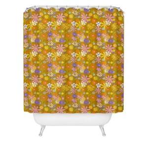 Alja Horvat Flower Power Vintage Heavy Shower Curtain - Deny Designs: ed, Floral Pattern, 100% Woven Polyester, Machine Washable - 1 of 3