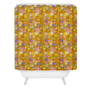 Alja Horvat Flower Power Vintage Heavy Shower Curtain - Deny Designs: Multicolored, Floral Pattern, 100% Woven Polyester, Machine Washable