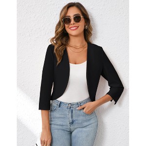Coolmee Women Soft Stretchy Lightweight Cardigan Blazer Front Open Three quarter Slit Sleeve Business Casual Blazer Jackets - 1 of 4