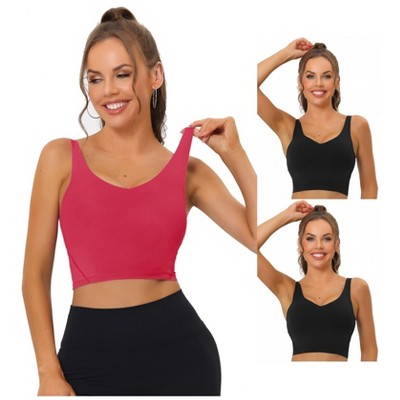 Allegra K Women's Workout Fitness Longline Wireless Padded Sports Bras 3 Packs