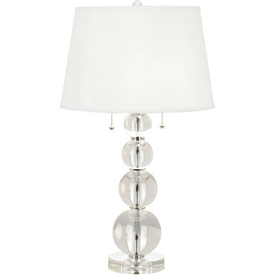 Vienna Full Spectrum Contemporary Luxury Table Lamp with USB Charging Port Stacked Crystal Spheres White Drum Shade Living Room