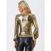 Allegra K Women's Scoop Neck Lantern Sleeve Shiny Metallic Glitter Tops - 3 of 4