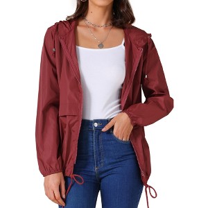 INSPIRE CHIC Women's Adjustable Drawstring Waterproof Windbreaker Lightweight Hooded Raincoats with Pockets - 1 of 4