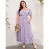 Garvee Women Plus Size V Neck Wrap Maxi Dress High Waist Ruffle Summer Casual Dress with Belt Short Sleeve - 3 of 4