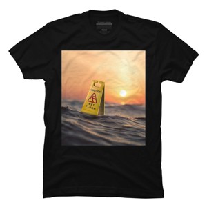 Men's Design By Humans Caution Wet Floor Floating In Ocean By Bomdesignz T-Shirt - 1 of 2