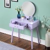 Gulches Modern Purple Vanity Tables Set with Round Mirror & Storage Drawer - 3 of 4