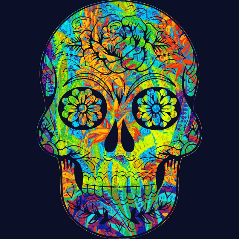 Junior's Design By Humans Dia del Muertos Day of the dead halloween floral skull By ppanda T-Shirt, 2 of 4