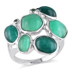 EVERLY JEWELRY | Sterling Silver Simulated Dark and Emerald Green Cat Eye and Cubic Zirconia Bezel Set Mosaic Cocktail Ring - 1 of 3