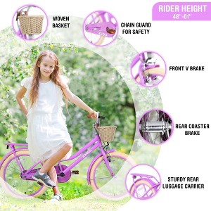 YONWAY 20 Inch Girls Bike, Princess Girls Kids Single Speed Bike, Beach Cruiser for Kids, With Basket And Bell Adjustable Seat Height For Kids - 1 of 4