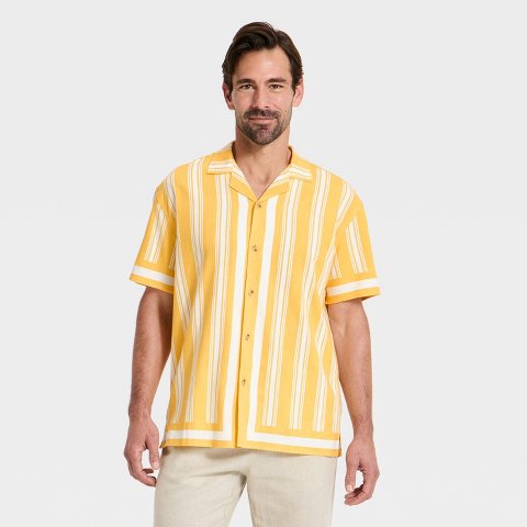 Мужские рубашки Goodfellow & Co Men's Short Sleeve Camp Shirt - Goodfellow & Co™ Yellow Striped L