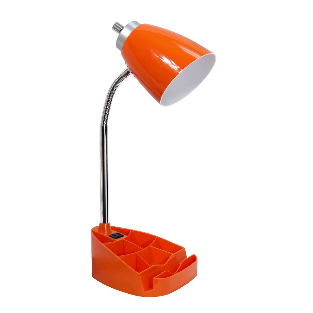 Creekwood Home Sleek Essentials 18.5" Flexible Desk Lamp with Charging Outlet and Storage Orange