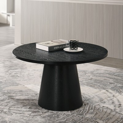 Modern Contemporary Style Round Coffee Table Cone Shape Base Pedestal Rubberwood Structure Black Finish