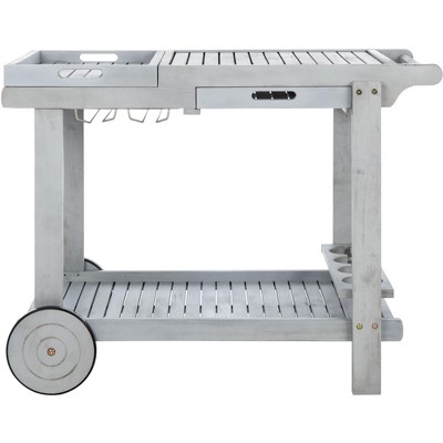 Gray Acacia Wood Outdoor Tea Trolley with Storage