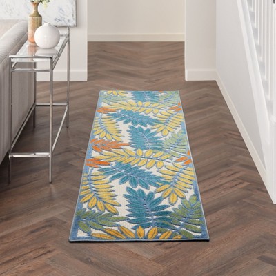 Ivory and Multicolor Floral Synthetic Runner Rug 2' x 6'