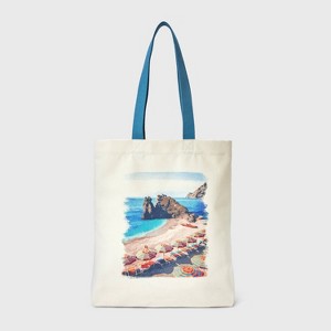 Men's Scenic Tote Bag - Goodfellow & Co™ Beige: Canvas Landscape Pattern, Lightweight, Web Handle - 1 of 4