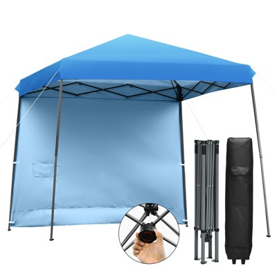 Costway 10ft X 10ft Pop Up Tent Slant Leg Canopy W/ Roll-up Side Wall Blue