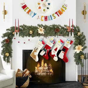 Christmas Garland for Mantle, 6Ft Prelit Garland Christmas Decorations, Poinsettias Flowers & Ball Ornaments for Fireplace Stair Railing Decor - 1 of 4