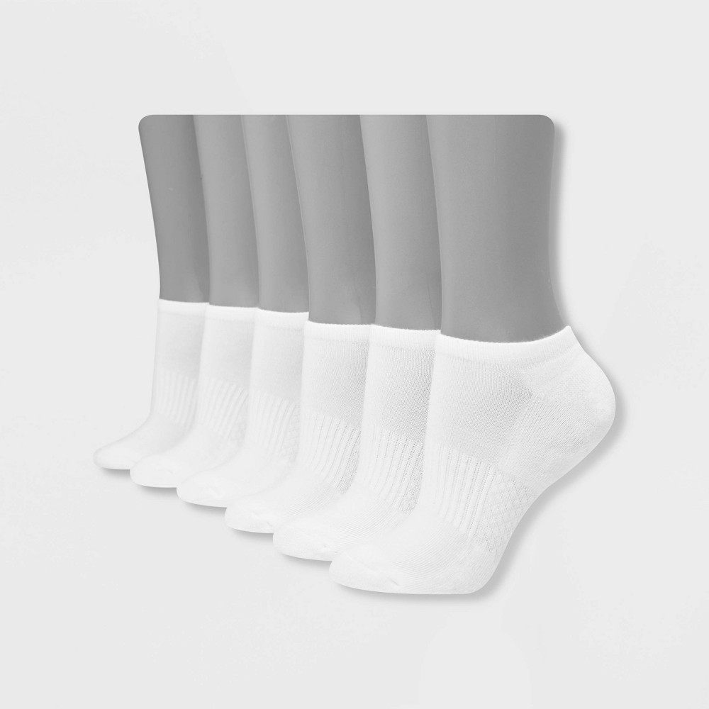 Hanes Performance Women's Cushioned 6pk No Show Athletic Socks - White 5-9