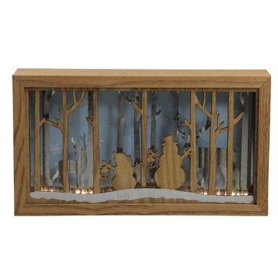 Diva At Home 10.5" Lighted Wooden Snowmen and Reindeer Shadow Box Christmas Decoration