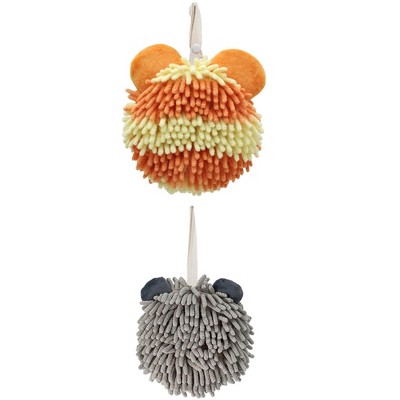 REGALWOVEN 2 Pack Chenille Hand Towels Cute Decorative Hand Drying Hanging Ball Towels 7" x 7"