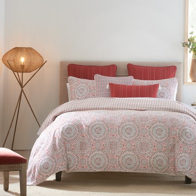 Ivory and Red Reversible Cotton Full Comforter Set