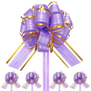 Unique Bargains Plastic Tree Stripes Gold Edge Large Satin Pull Bow 10 Count - 1 of 4